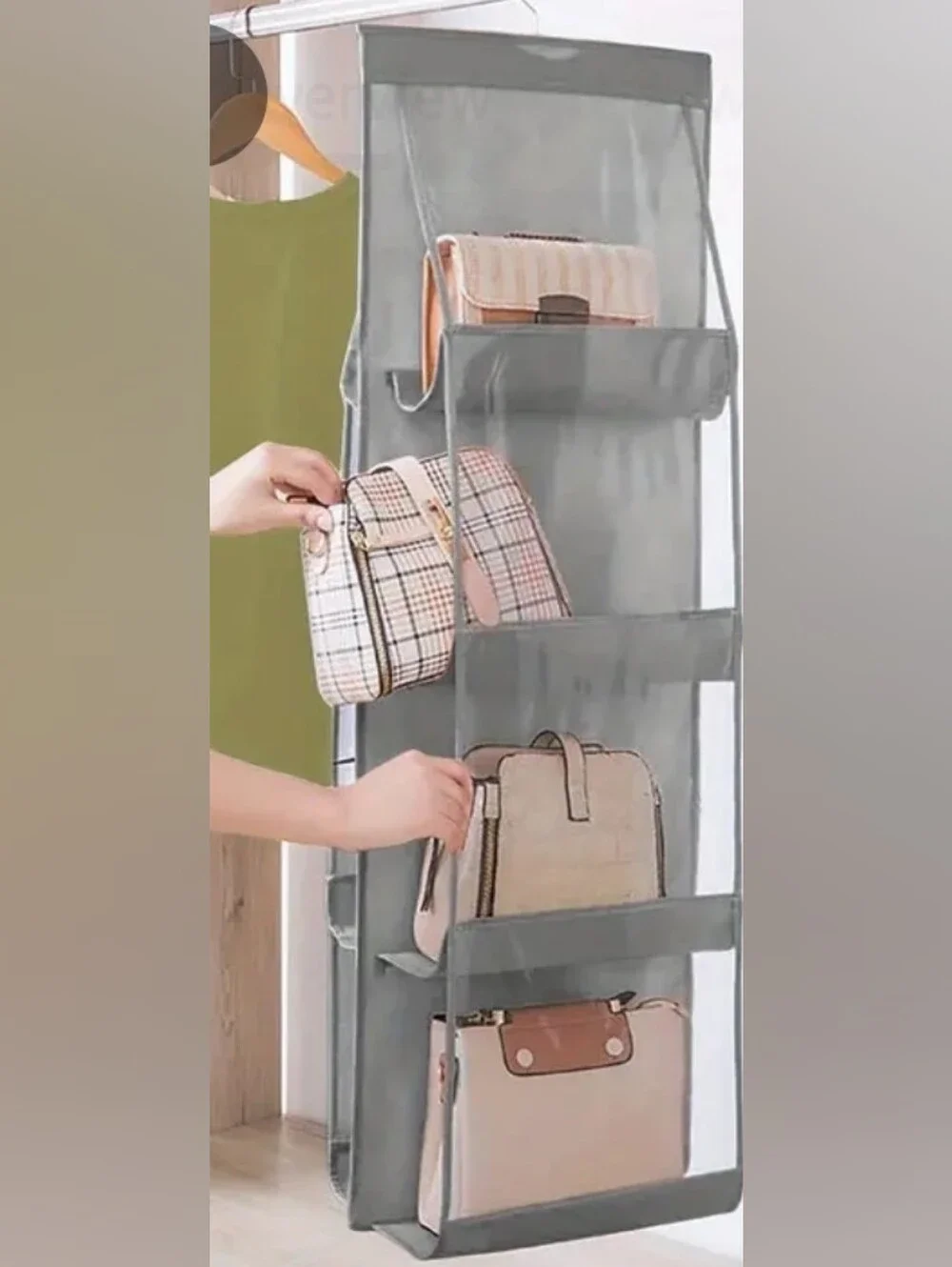 New - Gray Hanging Purse Organizer (8 Grids)
